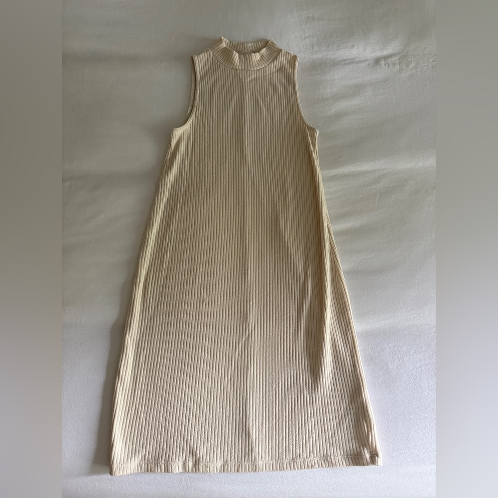 Old Navy Cream Sleeveless Ribbed Dress